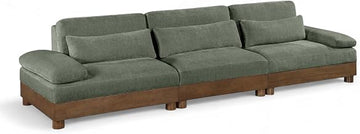 Meridian Furniture 606Green-S3A Turin Collection Art Deco Modular Sofa with Soft Chenille Fabric, Rich Finished Solid Wood Inner Frame, 135.5" W x 40" D x 32" H, Green/Painted Brown