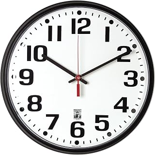 AbilityOne NSN5573148 - Self-Set Wall Clock Plastic Slimline Frame - 12.75 in Diameter - Black Case/White Face