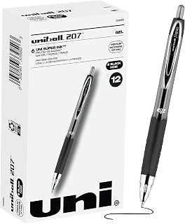 Uni-Ball Signo 207 Gel Pen, 0.7mm Medium Black, Smooth Writing (Pack of 12, 144 Count Total)