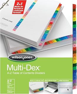 Wilson Jones MultiDex Index Dividers, A to Z, 26 Tabs per Set, Letter Size, Multi-Color (W90203B)