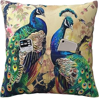 Peacocks Printed Linen-Like Pillowcase 40x40 CM Square Modern Decorative Cushion Throw Pillow Cover for Bed Sofa Couch Car