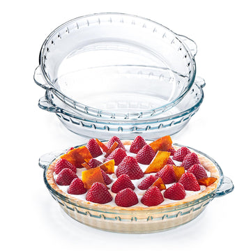 Kingrol Glass Pie Dishes with Handles, 8.25 Inch, Set of 3, Clear