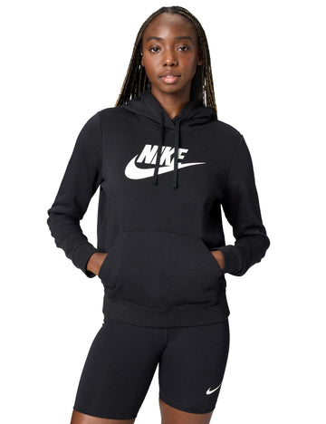 Women's Sportswear Club Fleece Logo Pullover Hoodie by Nike – Large, Cotton Blend, Black/White, Model DQ5775