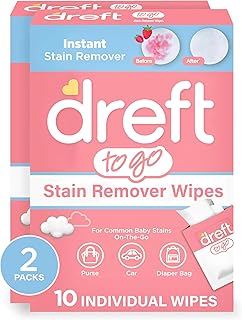 Dreft Stain Remover Wipes for Baby Clothes – Travel Size Stain Remover, Individually Wrapped for On-the-Go Use – Mild on Skin & Safe for Baby Clothes – 20 Count