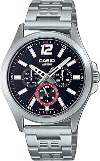 Casio MTP-E350D-1BV Men's Watch, Black Dial, Stainless Steel Bracelet, Day-Date, WR 50M