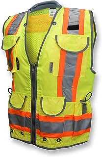 Radians SV55 Class 2 Heavy Woven Two Tone Engineer Vest with Padded Neck to Support Extra Weight in Cargo Pockets, Green, X-Large