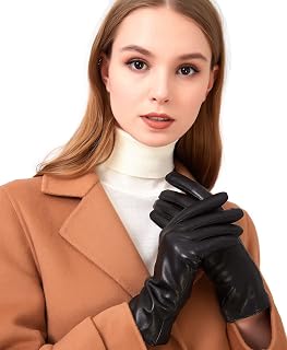 Womens Soft Genuine Lambskin Leather Touchscreen Winter Driving Gloves Cashmere Lined