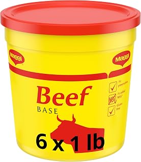 Maggi Beef Base Gluten Free Stock and Bouillon No Added MSG 1lb Tub, 6-Pack | Concentrated beef flavor for soups, sauces, gravies and other recipe applications, consistent preparation, bulk format