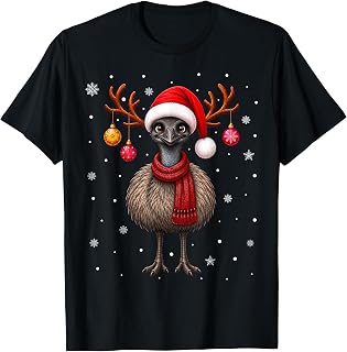 Emu Bird Christmas Santa Hat Scarf Festive Decor Xmas T-Shirt