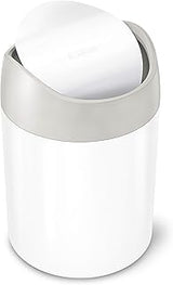 simplehuman Mini Countertop Trash Can, 1.5L / 0.4 Gallon Compact Vanity Trash Can, Balanced Swing Lid, White Steel