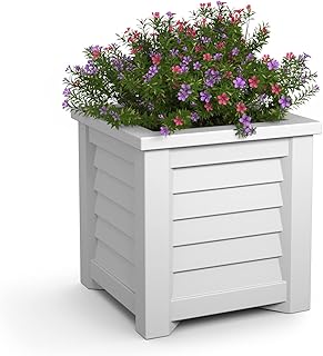 Mayne 5866-W Lakeland Square Patio Planter, 16x16, White | Self-watering, All season, Fade resistant, Double-wall design, 15-year warranty