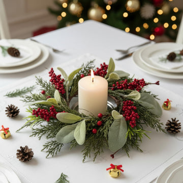 Suncalla Christmas Candle Ring Set, Pine Berry Design, 4 Pack