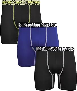 Reebok Men's Boxer Briefs - 3 Pack Moisture Wicking Athletic Performance Underwear Boxers for Men with Contour Pouch (S-L)