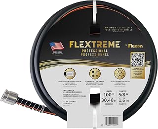 Flexon Flextreme Pro 5/8" x 100ft Performance Rubber Garden Hose – Heavy-Duty, Kink-Resistant, All-Weather Flexibility, Industrial-Grade Couplings, Durable Outdoor Watering Hose for Lawn & Garden
