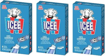 Icee Blue Raspberry Singles To Go - Pack of 3 - Powdered Drink Mix - Zero Sugar - 6 Sticks Per Box - 18 Servings