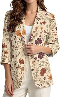Womens 3/4 Sleeve Linen-Like Jackets Lightweight Lapel Blazers