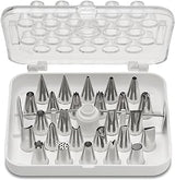 Ateco 29 Piece Cake Decorating Set, Includes 26 Stainless Steel Tubes, 1 Standard Coupler, 2 Flower Nails in Hinged Storage Box