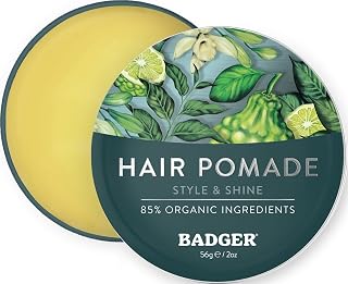 Badger Organic Hair Pomade for Men, 2 oz Tin | Subtle Masculine Scent, Medium Hold & Shine Finish, Nourishes Hair & Scalp, Mens hair pomade, Medium hold pomade
