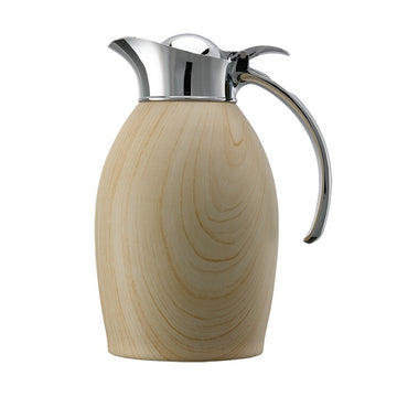 Service Ideas Nicollet Stainless Steel Carafe Server, 1 Liter 33.8 oz. - Beige / Wood