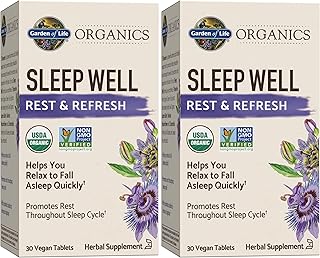 Garden of Life Organics Sleep Well Rest & Refresh 30 Tablets, Green Tea Extract L-Theanine, Valerian Root, Chamomile, Probiotics-Organic Non-GMO Vegan Gluten Free Herbal Supplement(Pack of 2)