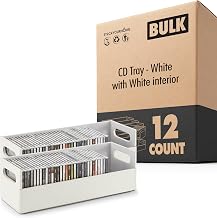 Stock Your Home 12-Pack CD Storage Box, Organizer Shelf for DVDs, Cassette Tapes, Disc Holder Stores Up to 40 CDs, Faux Leather (White Interior)