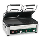 Panini Press with 17" x 9.25" Cooking Surface & Ribbed & Flat Plates by Waring – Large and Dual Cooking Surface Machines, Stainless Steel, Silver, Model WDG300