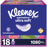 Expressions Ultra Soft Facial Tissues by Kleenex – 60 Count (Pack of 18), Paper, White, Pack of 18, Model 10036000543671