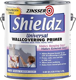 1 gal Zinsser 02501 White Zinsser, Shieldz Universal Wallcovering Primer Sealer | Water-Based Acrylic Interior Primer for Wallpaper Adhesion, Drywall Protection, Tintable, 02501