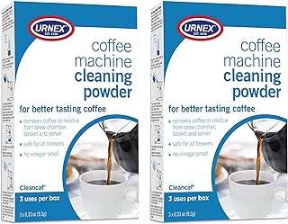 Urnex Coffee Maker and Espresso Machine Cleaner Cleancaf Powder - 2 Pack (6 Packets) - Safe on Delonghi Ninja Hamilton Beach Mr Coffee Braun and More