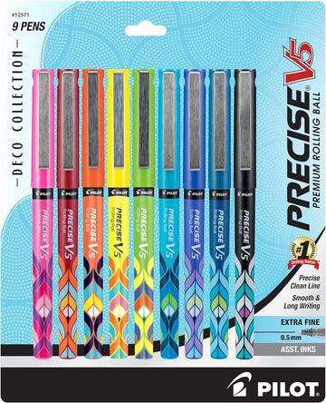 Precise V5 Rollerball Pens by PILOT – 9 Count (Pack of 1), Plastic, Assorted Colors, Model 12571