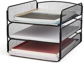 Safco Onyx Desk Organizer, 3 Trays, Office and Classroom Mailbox, Paper and Mail Sorter, Steel Mesh, Black