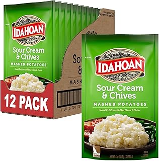 Idahoan Sour Cream & Chives Mashed Potatoes, Naturally Gluten-Free, 100% Real Idaho Potatoes, 4 servings per bag, 4 ounce (Pack of 12)