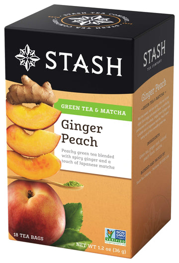 Tea Ginger Peach Green Tea - Caffeinated by Stash – 18 Count (Pack of 6), Pack of 6, Model 00931345