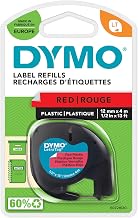 DYMO S0721630 LetraTag Plastic Tape, Self-Adhesive, 12 mm x 4 m Roll - Black Print on Red