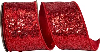 Reliant Ribbon Metallic Sequin Fantasy Deluxe Metallic Backed Wired Edge, Red, 2-1/2 Inch, 5 Yards