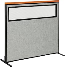 Global Industrial 48-1/4"W x 43-1/2"H Deluxe Freestanding Office Partition Panel with Partial Window, Gray