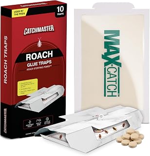 Catchmaster Max-Catch Mouse & Insect Glue Trap 72pk, Mouse Traps Indoor for Home, Sticky Pest Control Adhesive Tray for Catching Bugs & Cockroach Trap with Powerful Food-Based Bait – Glue Traps 10-Pk