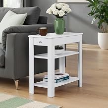 Convenience Concepts Designs2Go Baja Chairside End Table 23.75" - Transitional Narrow 3-Tier Side Accent with Storage Drawer & Shelves for Modern Living or Family Room, Bedroom Nightstand, White