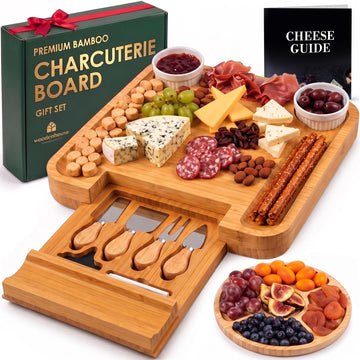 Woodenhouse Charcuterie Board Set, Bamboo with Utensils, Light Brown