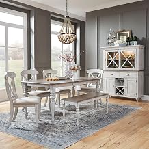 Liberty Furniture Ocean Isle 6 Piece Rectangular Table Dining Room Set Traditional - Dining Bench, 4 X Back Chairs - Antique White & Weathered Pine