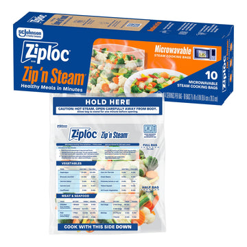 Zip 'n Steam Food Storage Cartons for Meal Prep by Ziploc – 9 inches x 2.3 inches x 2.9 inches (Pack of 12), Plastic, Pack of 12, Model 387799
