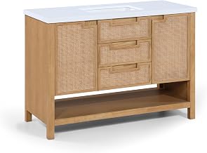 Meridian Furniture 690Natural-48 Soren Collection Modern | Contemporary Bathroom Vanity with Rich Finish, Cane Drawer Fronts, Engineered Stone Top, 48" W x 22" D x 35" H, Natural