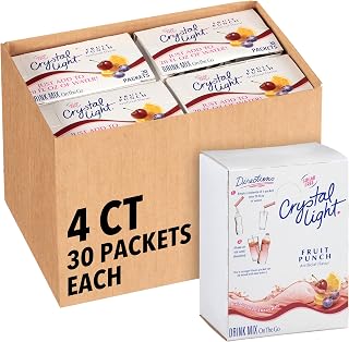 Crystal Light Sugar-Free Fruit Punch On-The-Go Powdered Drink Mix 120 Count, 30 Count (Pack of 4)