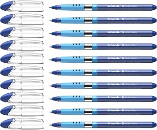 Schneider Slider Basic M (Medium) Ballpoint Pen, 1.0 mm, Transparent Barrel, Blue Ink, Box of 10 Pens (151103)