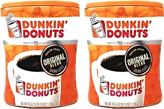 Dunkin' Dunkin Donuts Original Blend Ground Coffee - 90 oz Total - 45 oz Per Canister - Pack of 2 Canisters of Dunkin Donuts Ground Coffee - 100% Arabica Coffee - Medium Roast Coffee