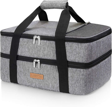 Luncia Double Decker Casserole Carrier, Insulated Lasagna Tote, Gray