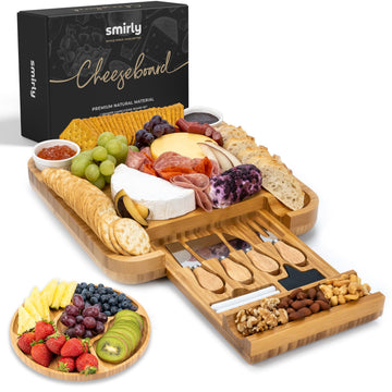 Smirly Charcuterie Board Set, Bamboo Wood, 13 x 13 Inch
