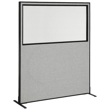 60-1/4"W x 72" H Freestanding Office Partition Panel with Partial Window by Global Industrial – 1.8" x 60.3", Alloy Steel, Gray, Model 694681WFGY