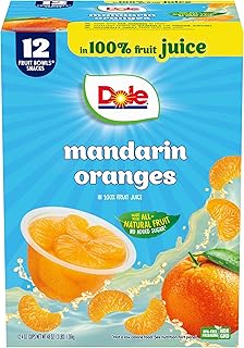 Dole Fruit Bowls Mandarin Oranges in 100% Juice Snacks, 4oz 12 Total Cups, Gluten & Dairy Free, Bulk Lunch Snacks for Kids & Adults