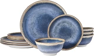 Pfaltzgraff Glimmer Blue 12 Piece Porcelain Dinnerware Set, Plates, Bowls